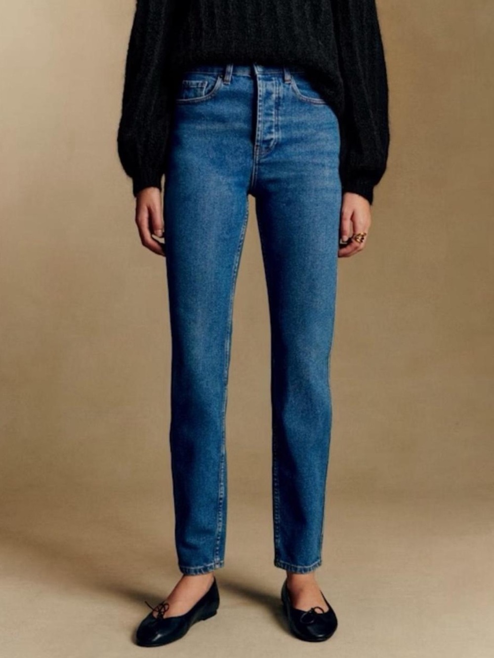 Sezane Classic High-Rise Straight Leg Jeans - Blue